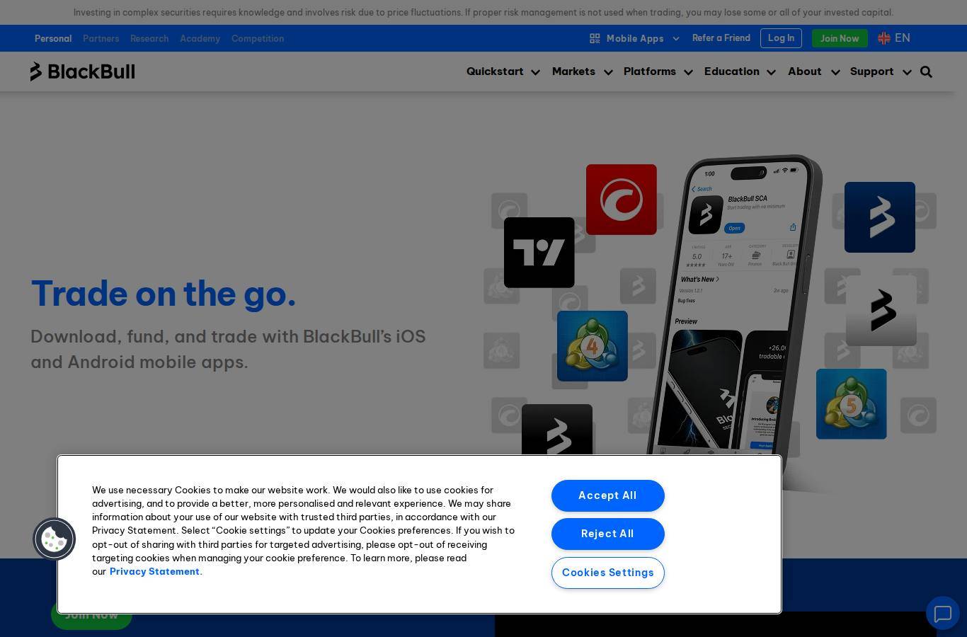 The platform page on the BlackBull Markets website