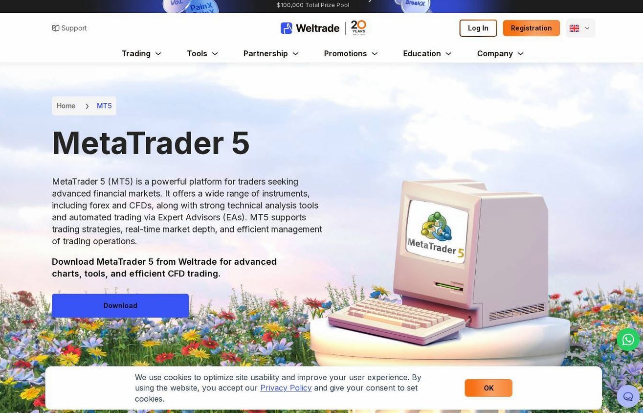 The platform page on the Weltrade website